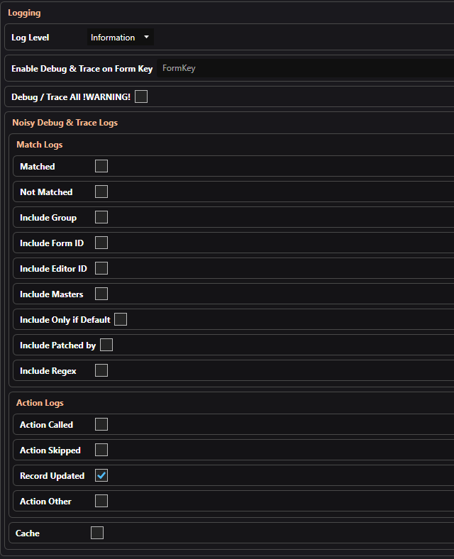 Synthesis Logging Settings